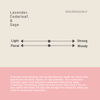 Scent reference chart for lavender, cedarleaf, and sage with text description on a beige and pink background.